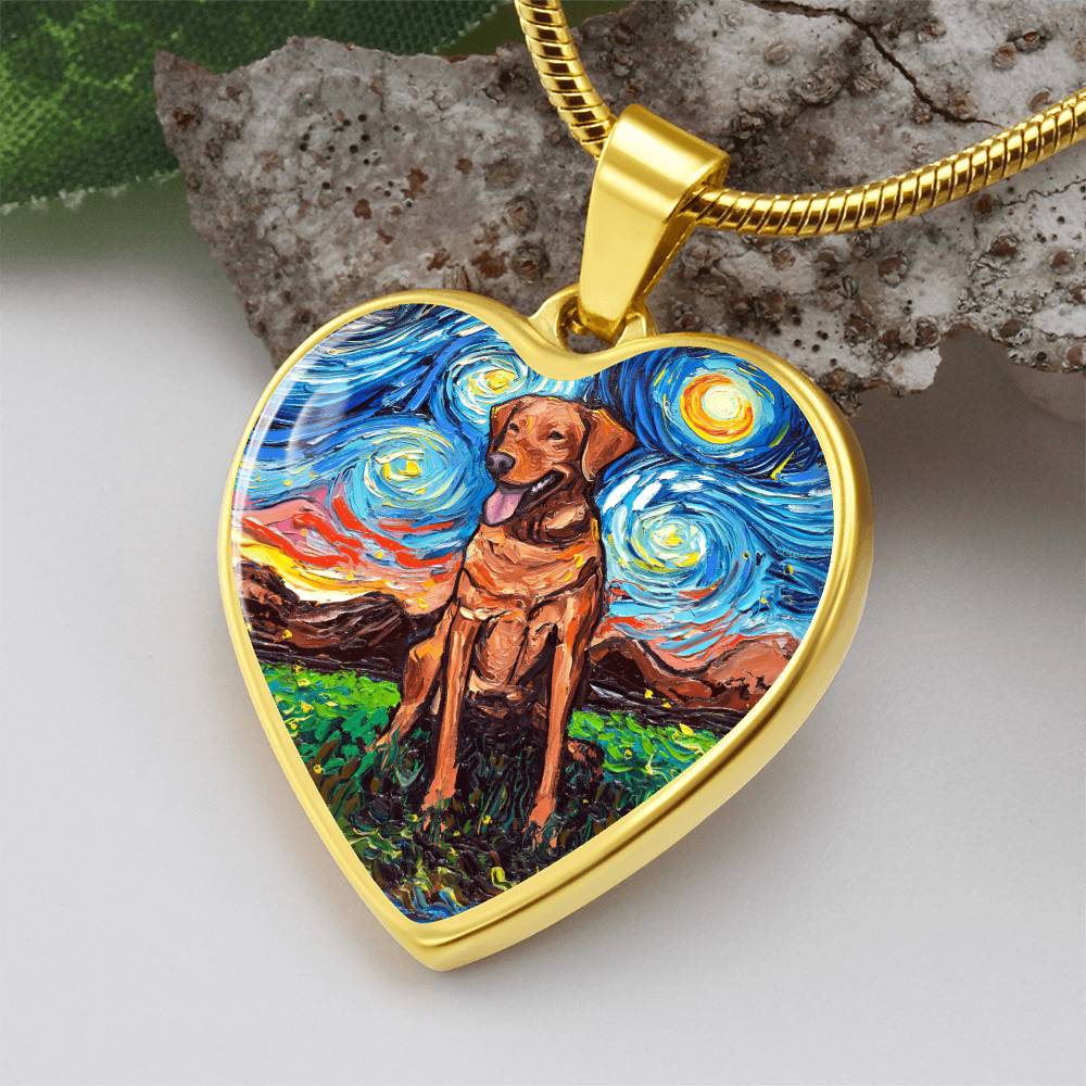 Fox Red Labrador Starry Night Heart Necklace
