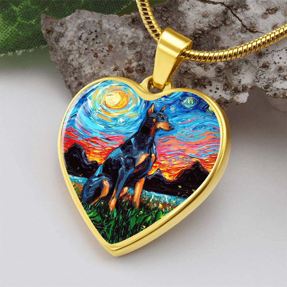 Doberman Pinscher Starry Night Heart Necklace