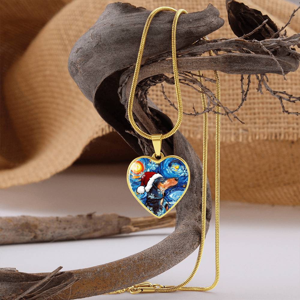Santa Black and Tan Dachshund Heart Necklace