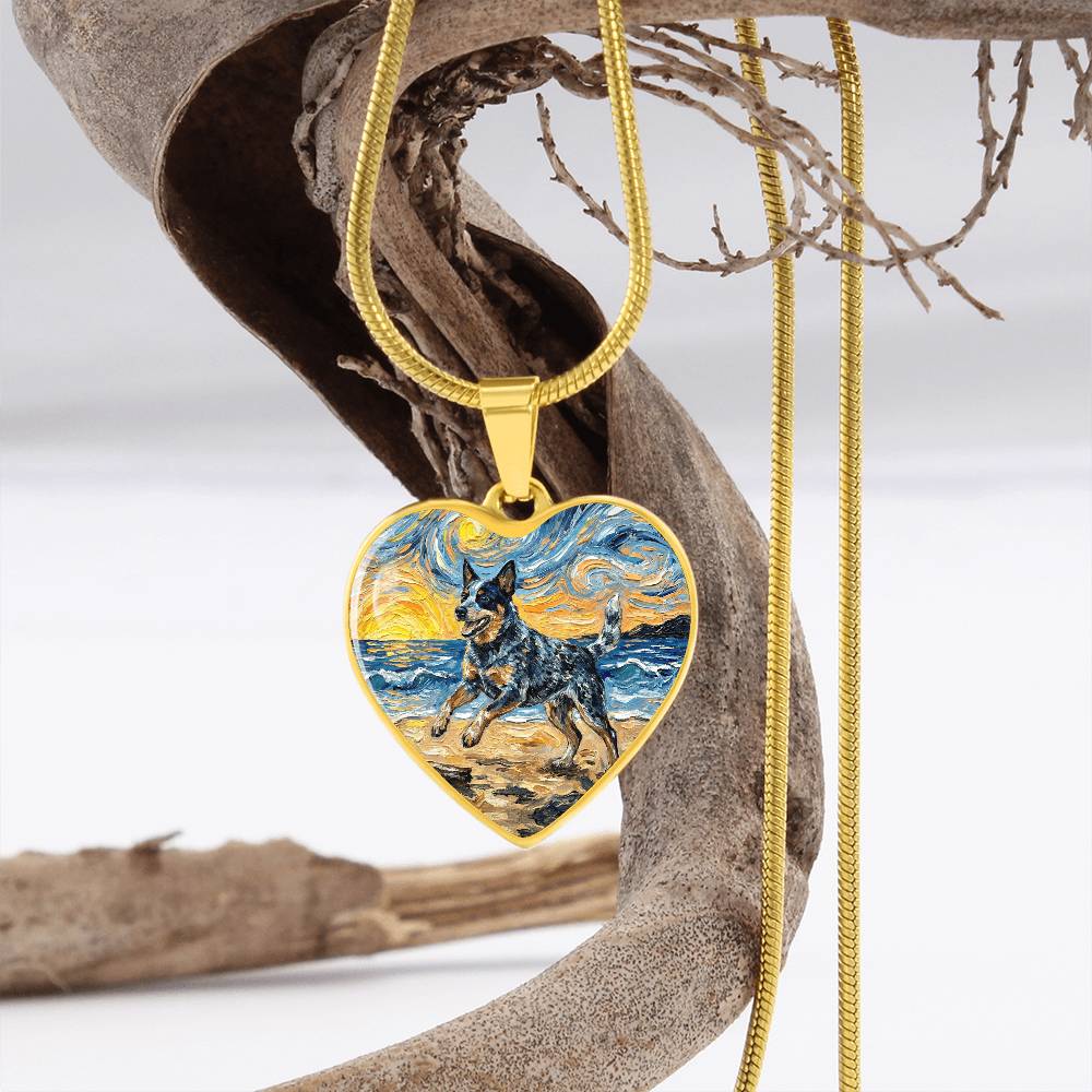 Frolicking Blue Heeler Heart Necklace