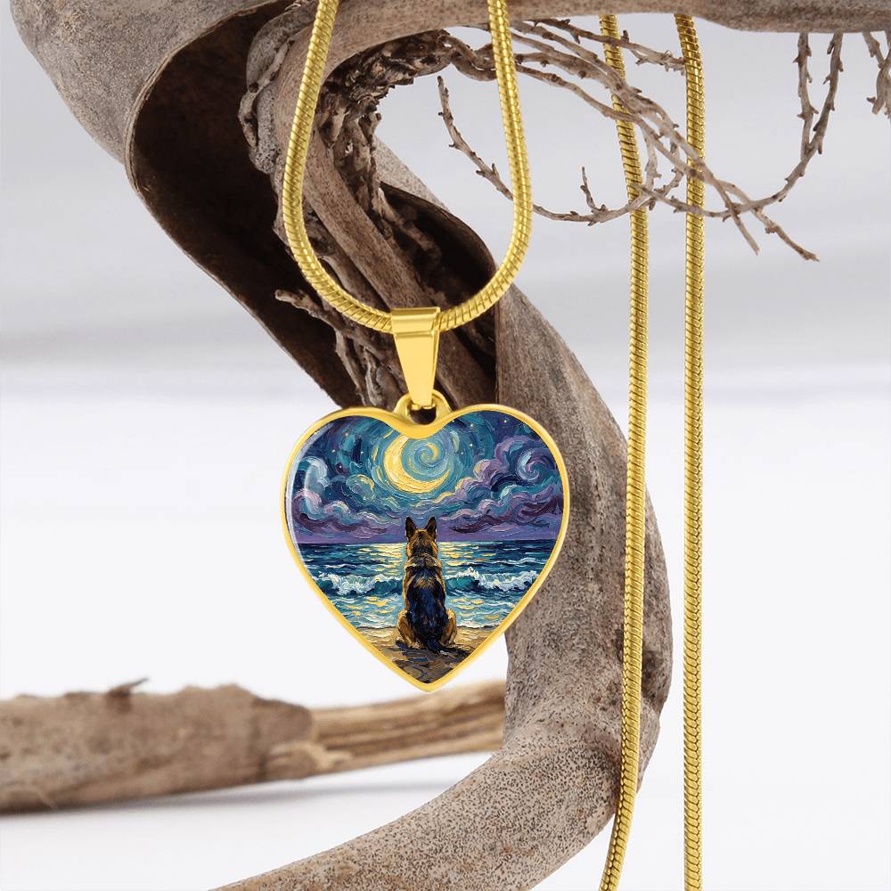 Beach Night - German Shepherd Heart Necklace