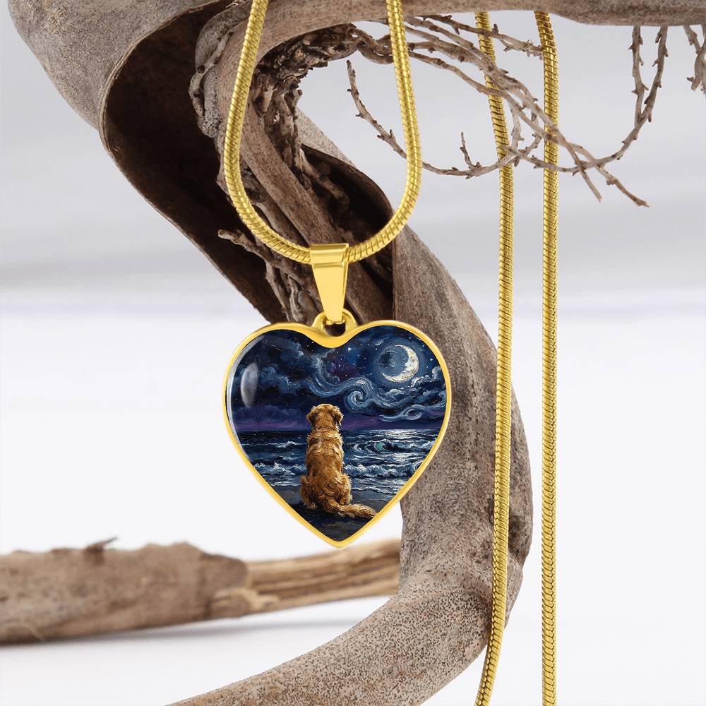 Beach Night - Golden Retriever Heart Necklace