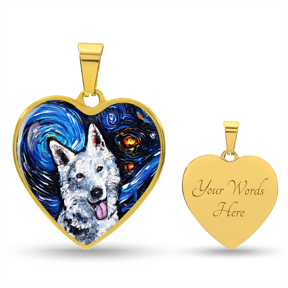 Swiss Shepherd Portrait Starry Night Heart Necklace