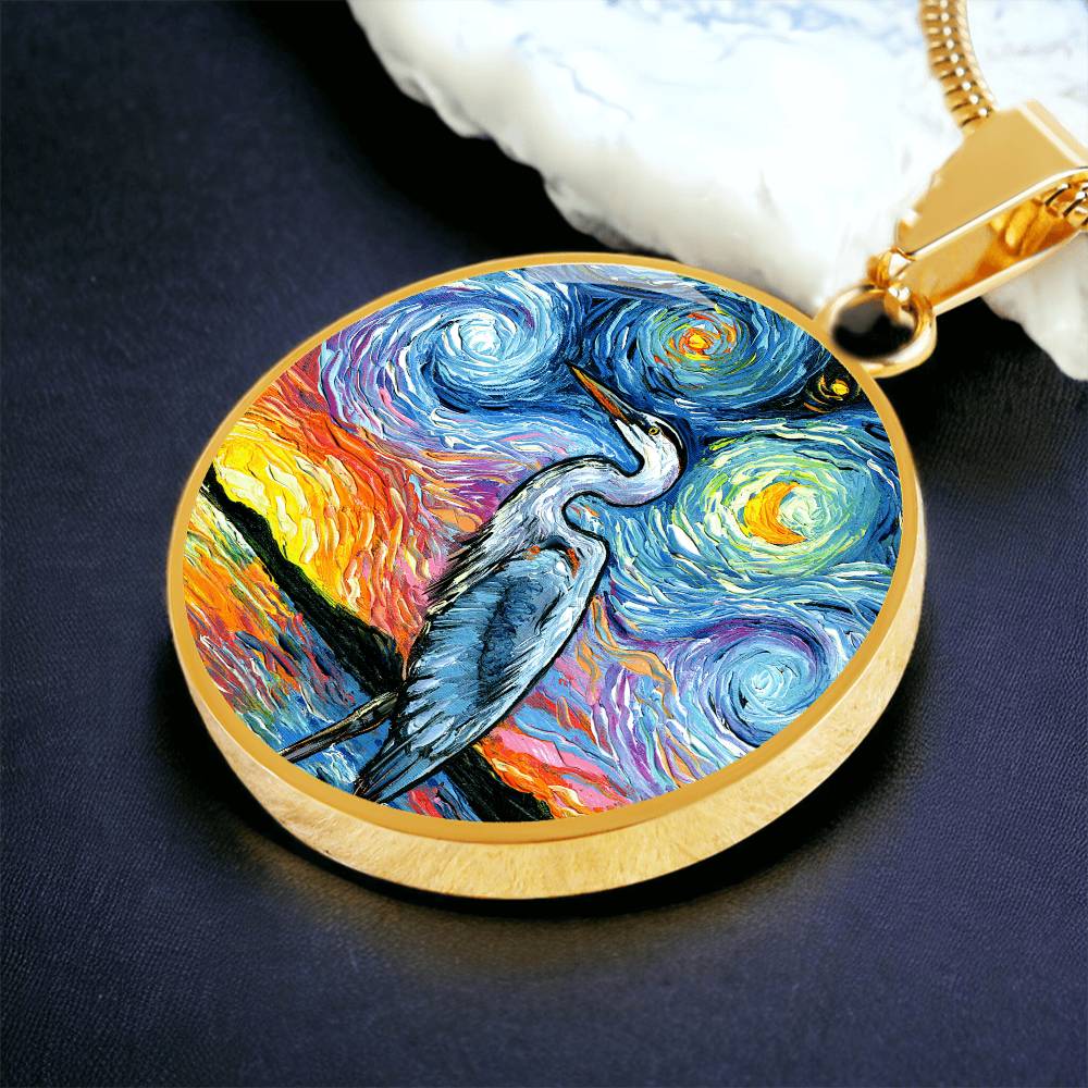 Blue Heron Starry Night Round Necklace