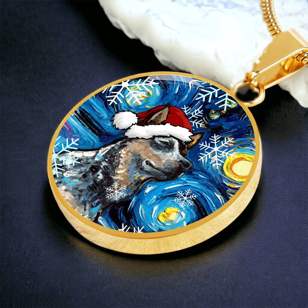 Santa Blue Heeler Starry Night Round Necklace