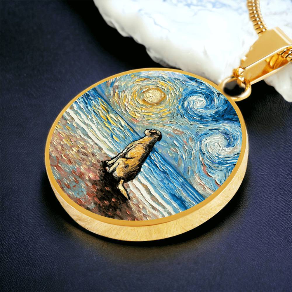 Yellow Labrador Starry Night Beach Round Necklace