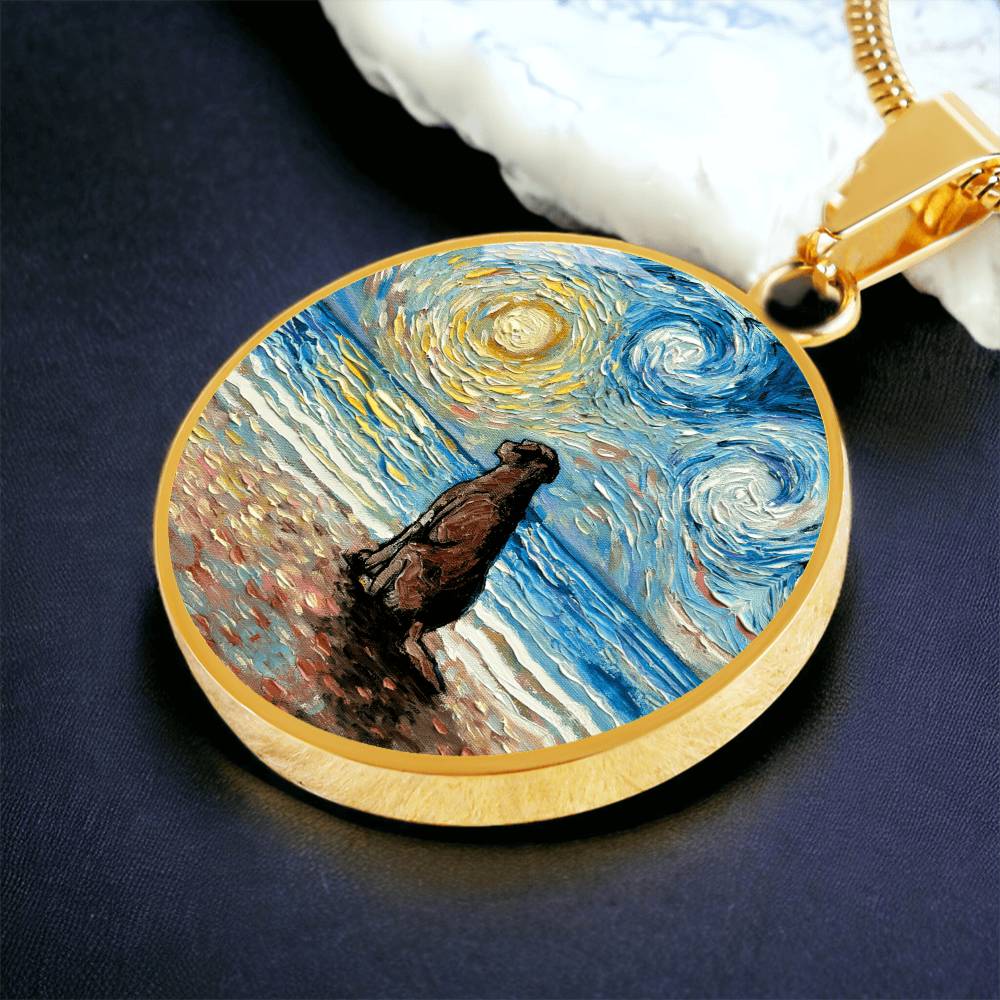 Beach Days - Chocolate Labrador Starry Night Round Necklace
