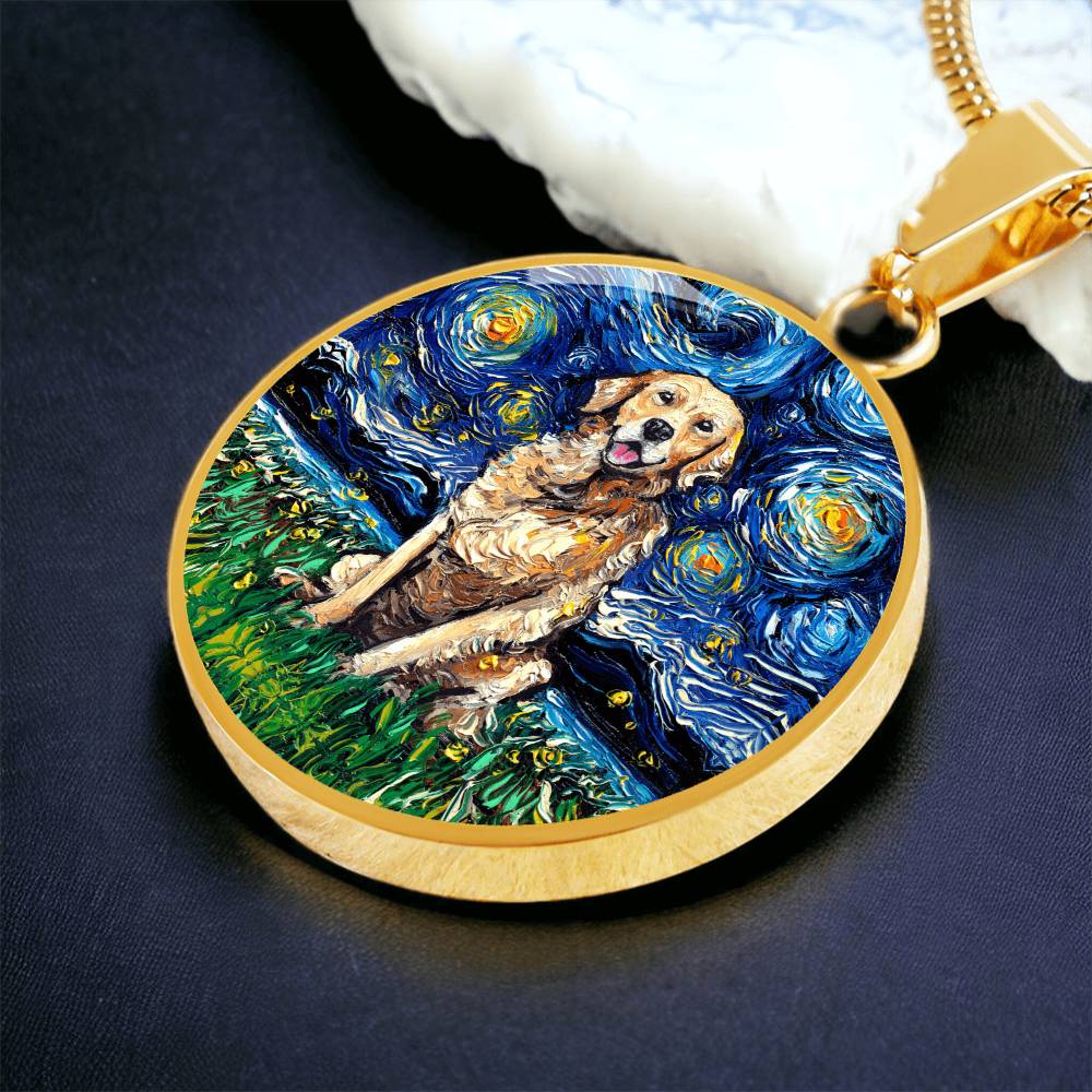 Golden Retriever Starry Night Round Necklace