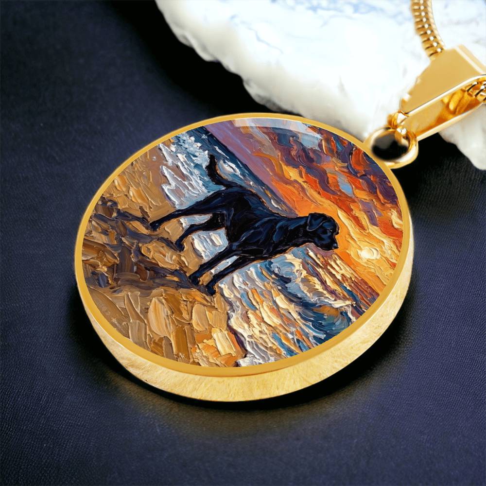 Beach Night - Black Labrador Round Necklace