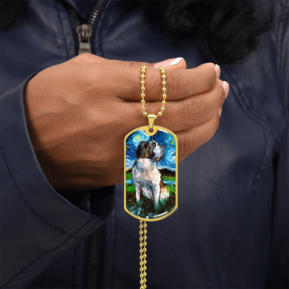 Saint Bernard Starry Night Dog Tag Necklace