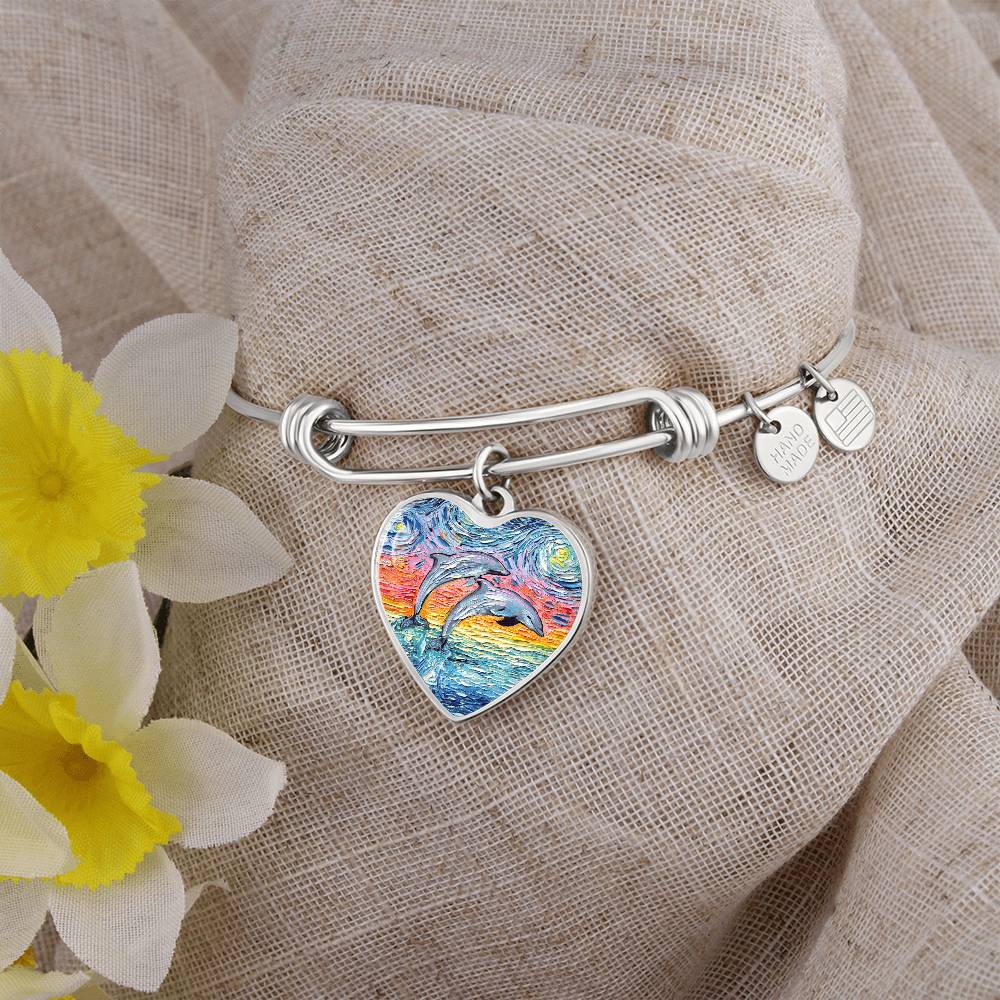Dolphins Starry Night Heart Bangle