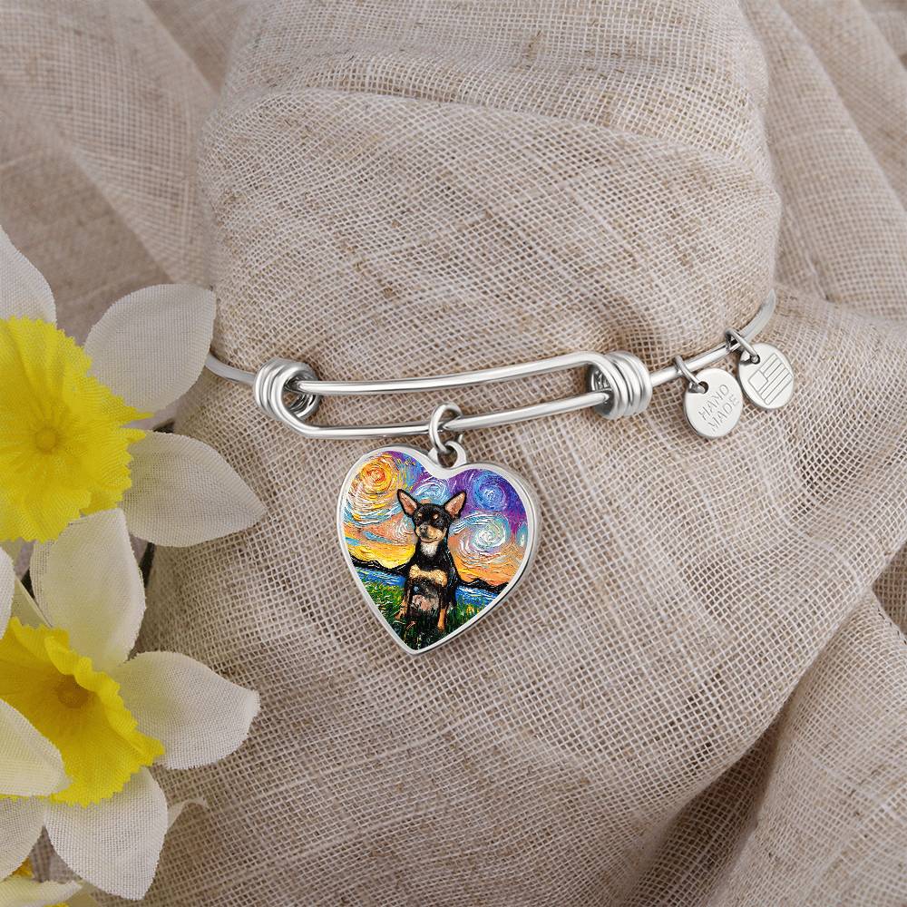 Black and Tan Chihuahua Starry Night Heart Bangle