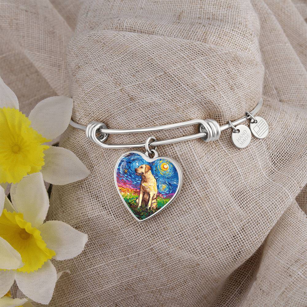 Yellow Labrador Starry Night Heart Bangle