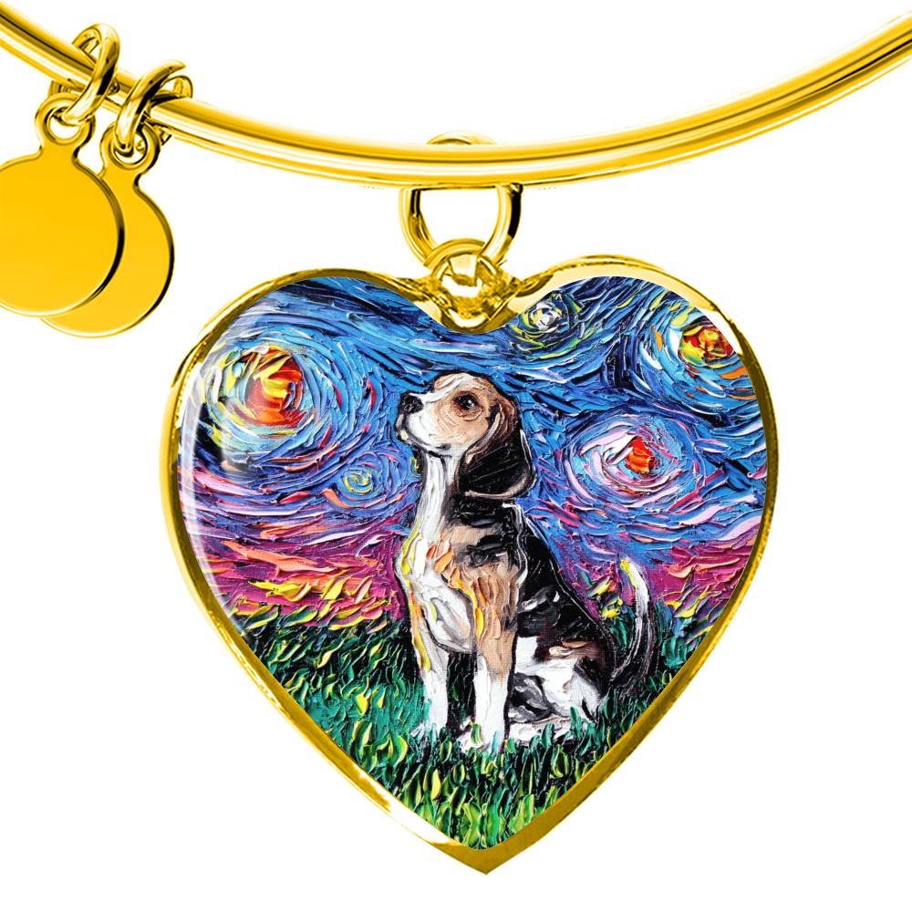 Beagle Starry Night Heart Bangle Bracelet