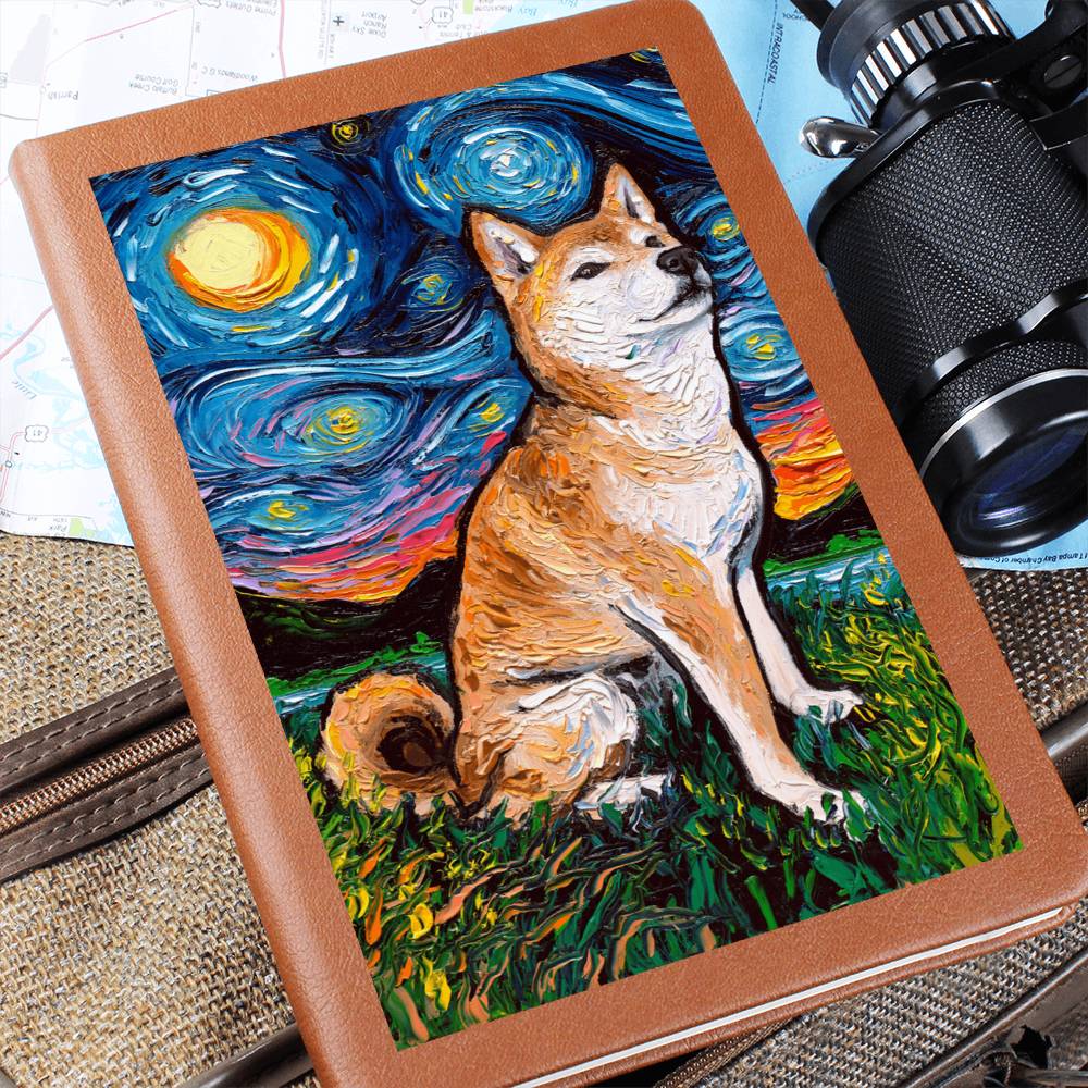 Shiba Inu Starry Night Leather Journal