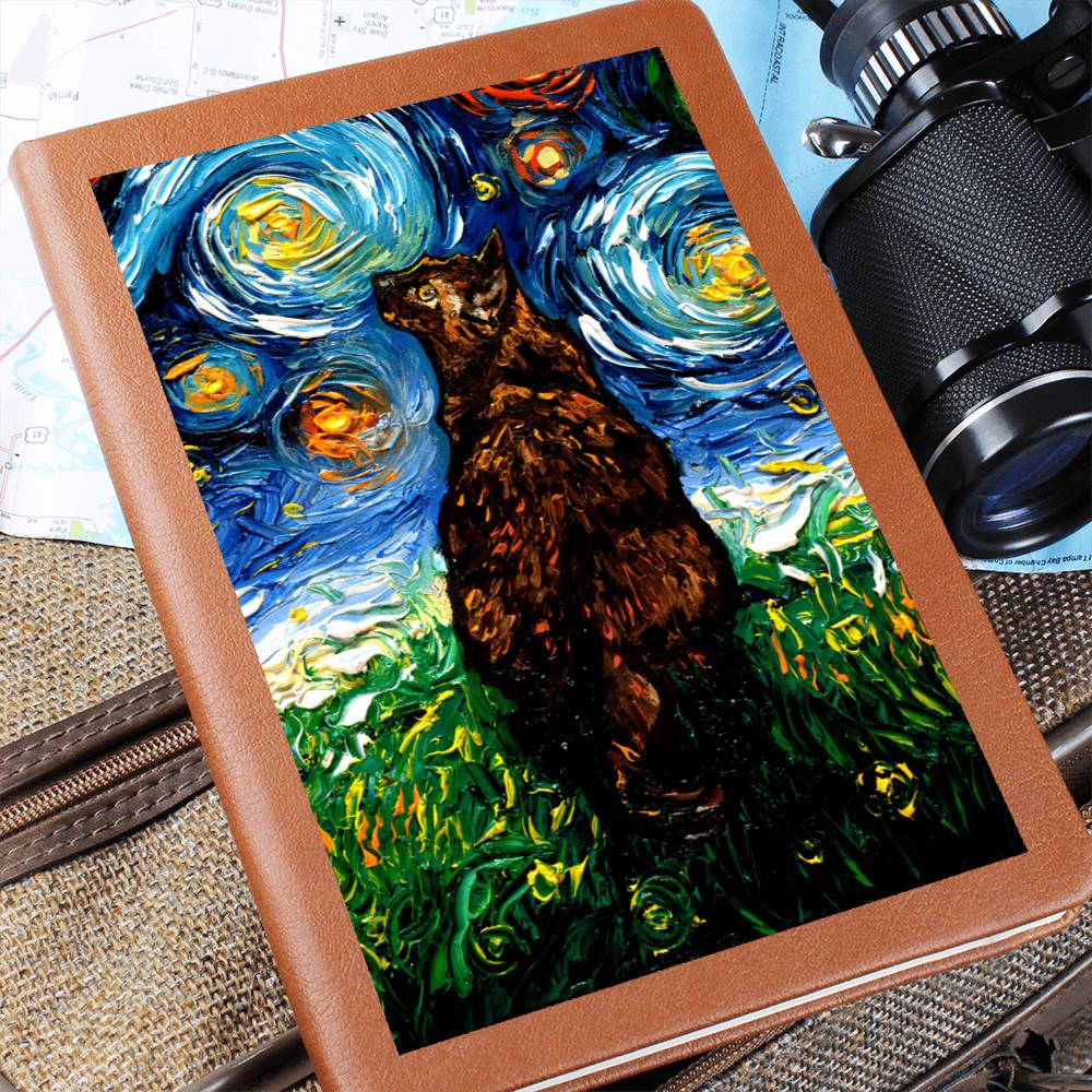 Tortoiseshell Cat Starry Night Leather Journal