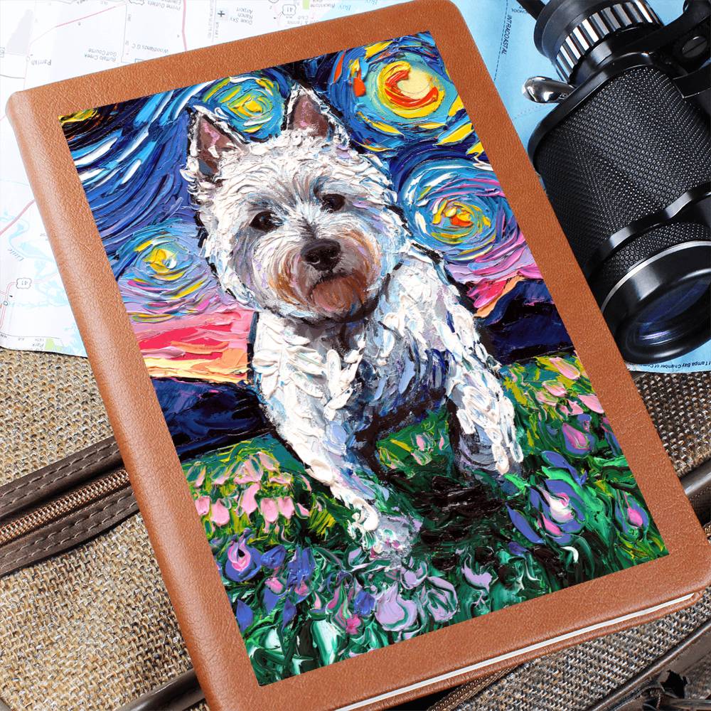 Westie and Flowers Leather Journal