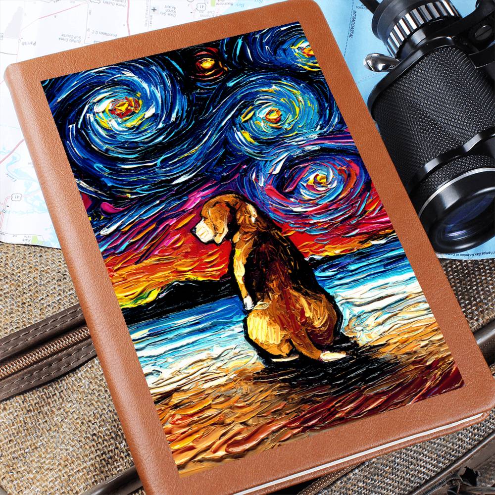 Beach Days - Beagle Starry Night Leather Journal