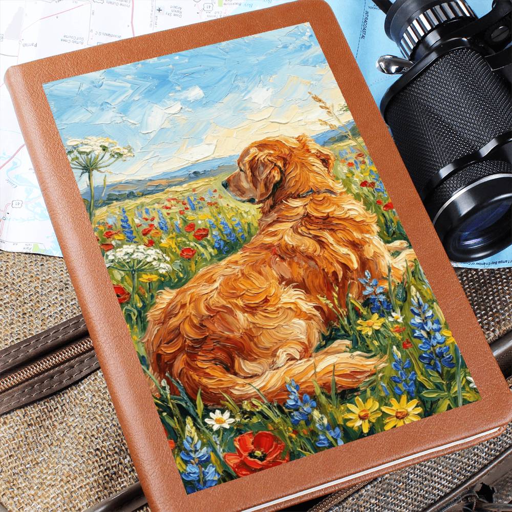 Amongst The Flowers - Golden Retriever Leather Journal