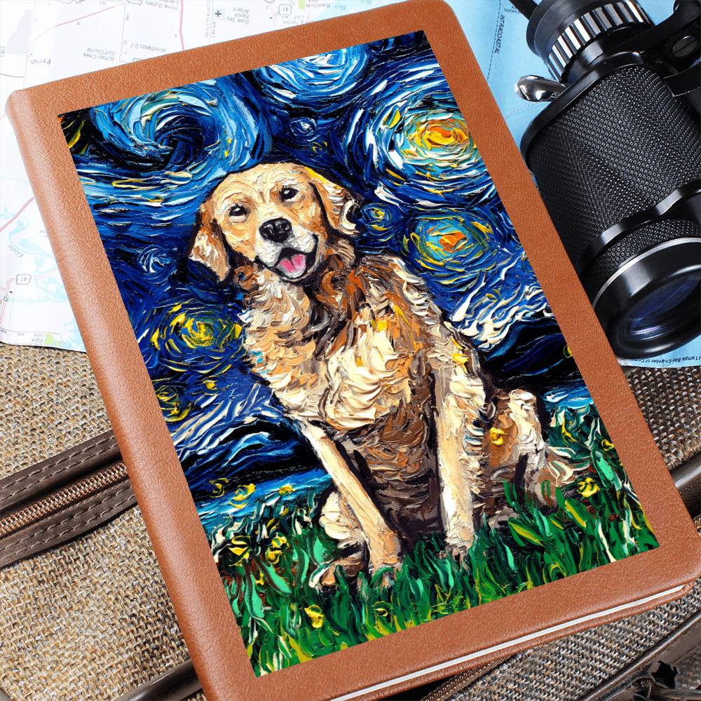 Golden Retreiver Starry Night Leather Journal