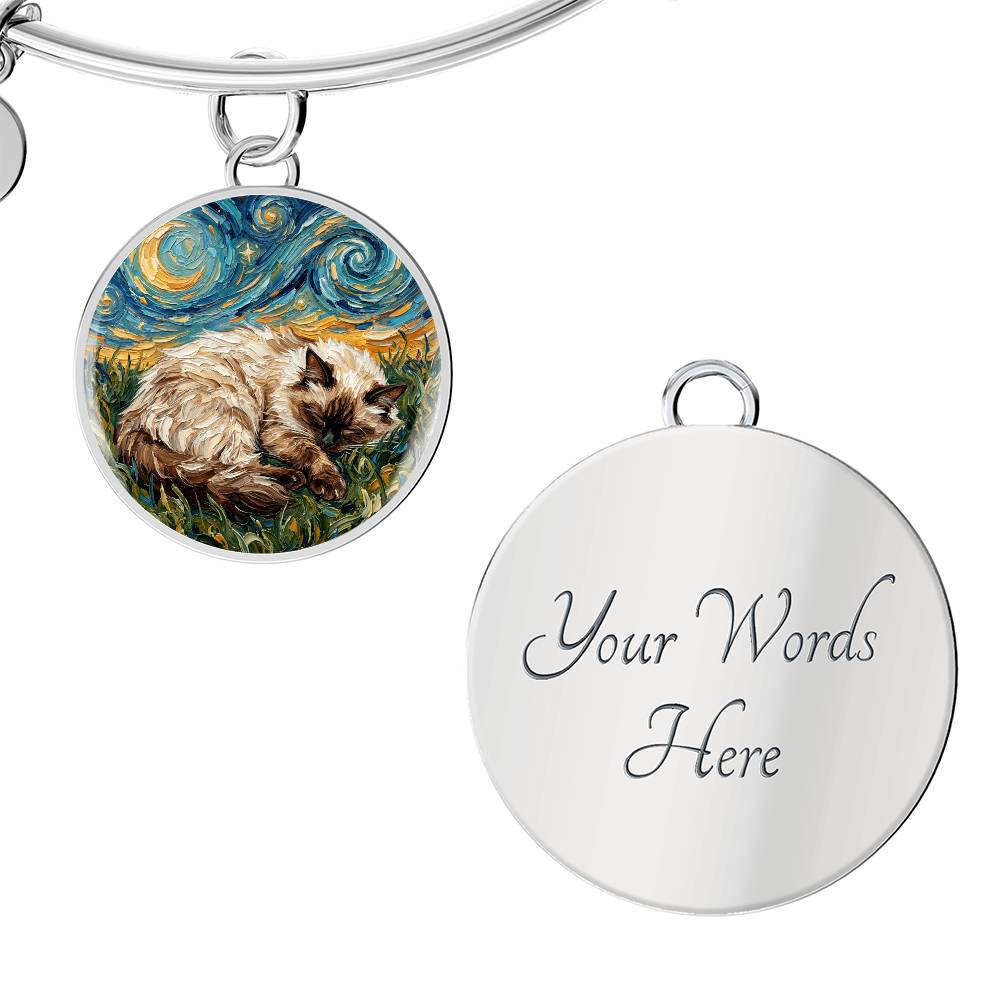 Sleepy Birman Night Round Charm Bracelet