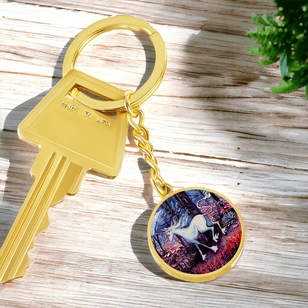 Unicorn Running Round Keychain