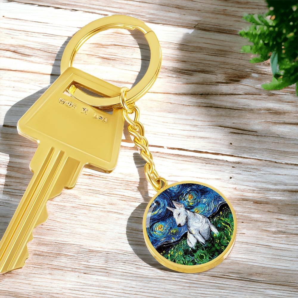 Bull Terrier Starry Night Round Keychain