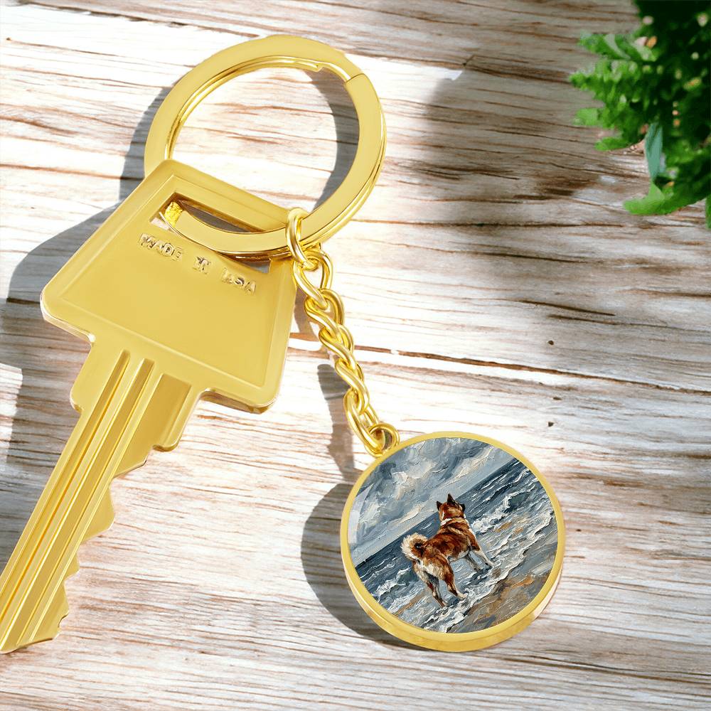 Beach Day - Akita Round Keychain