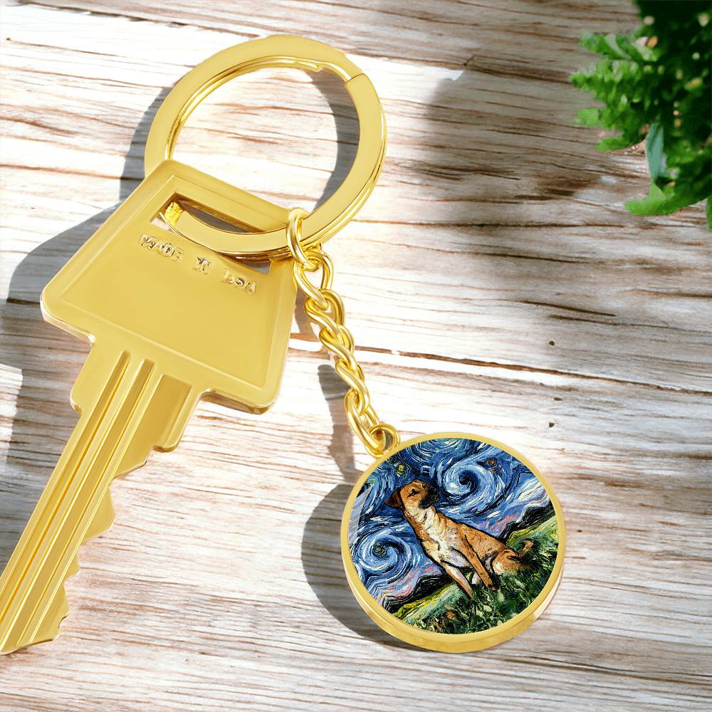 Black Mouth Cur Starry Night Round Keychain