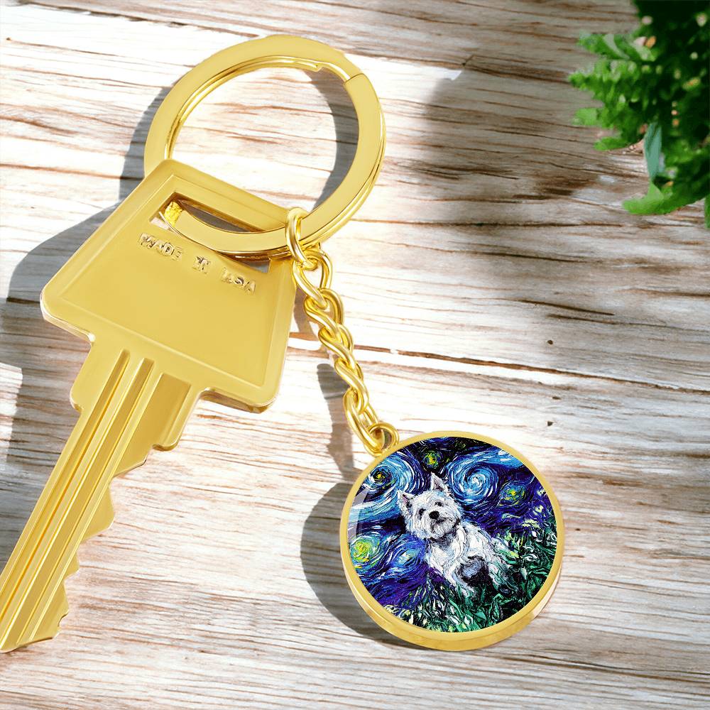 Westie Starry Night Round Keychain