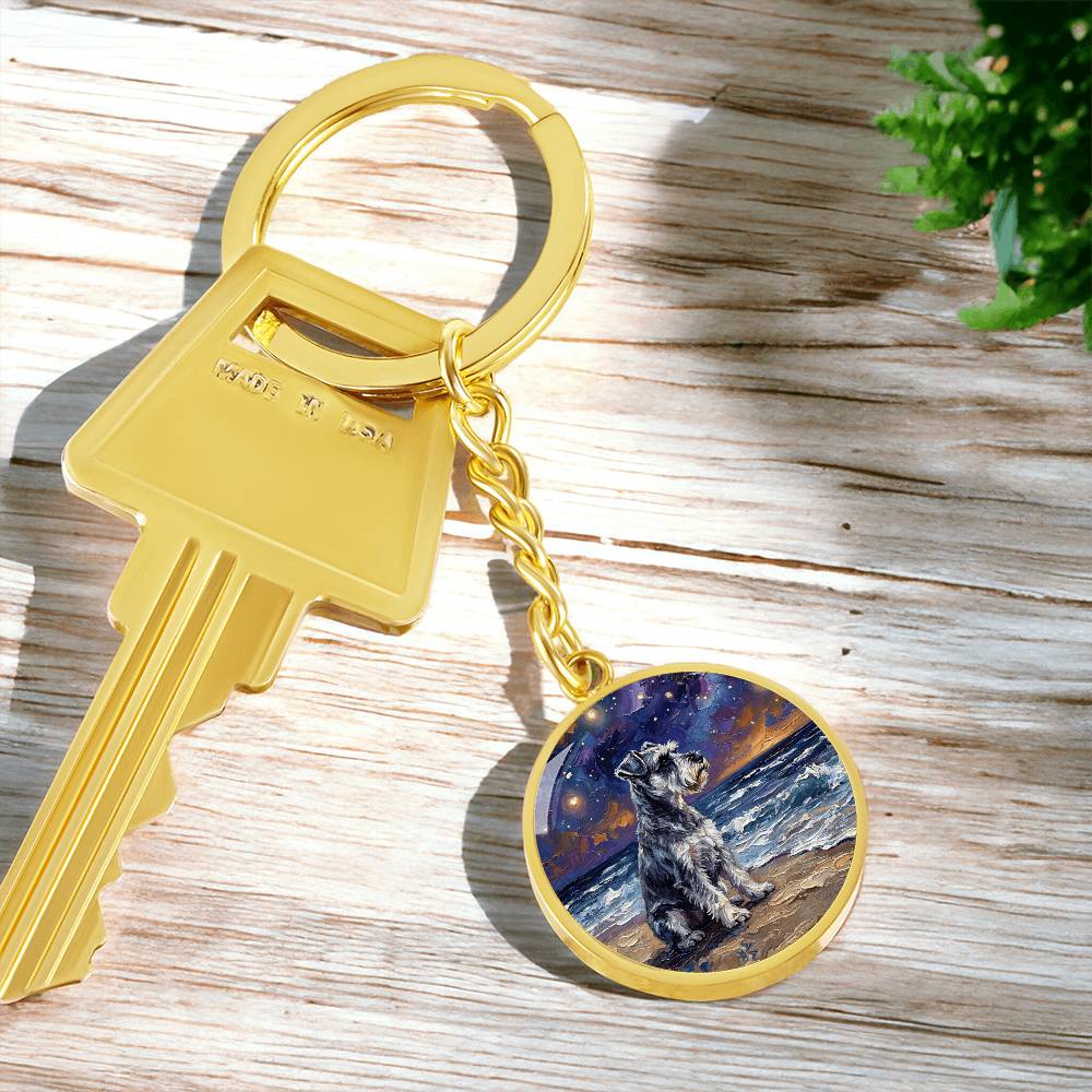 Beach Night - Schnauzer Round Keychain