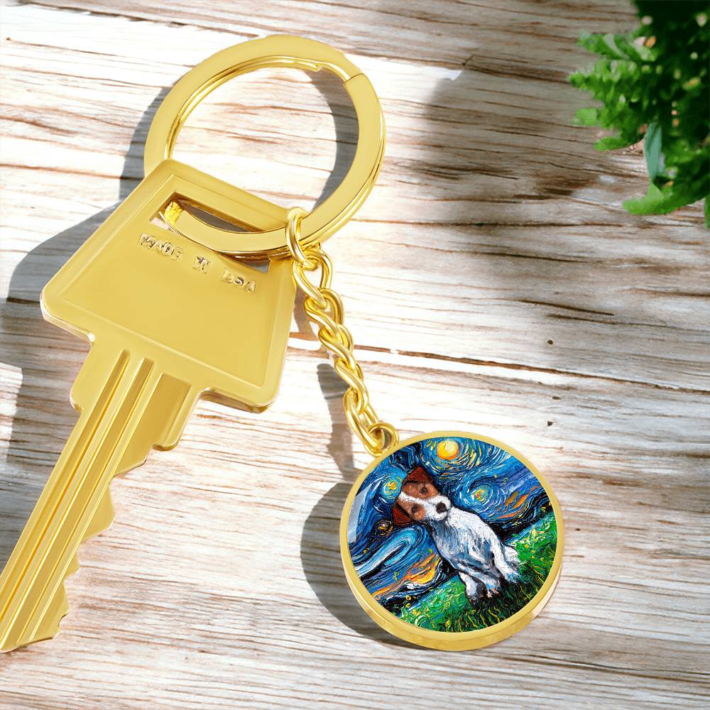 Jack Russell Terrier Starry Night Round Keychain