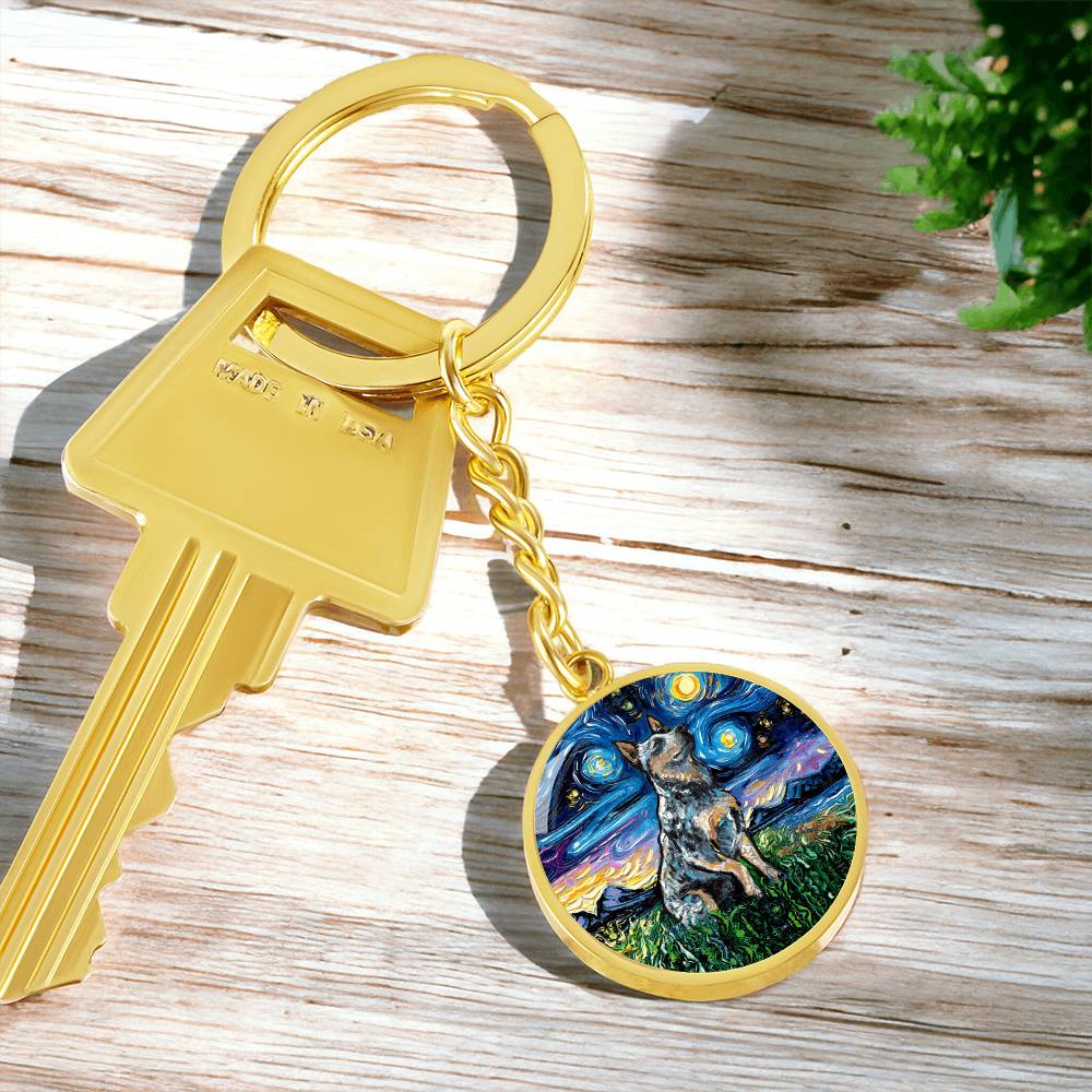 Blue Heeler Starry Night Round Keychain
