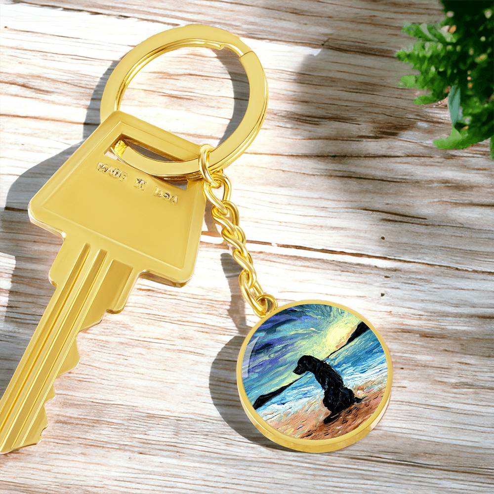 Beach Days - Black Labrador Round Keychain