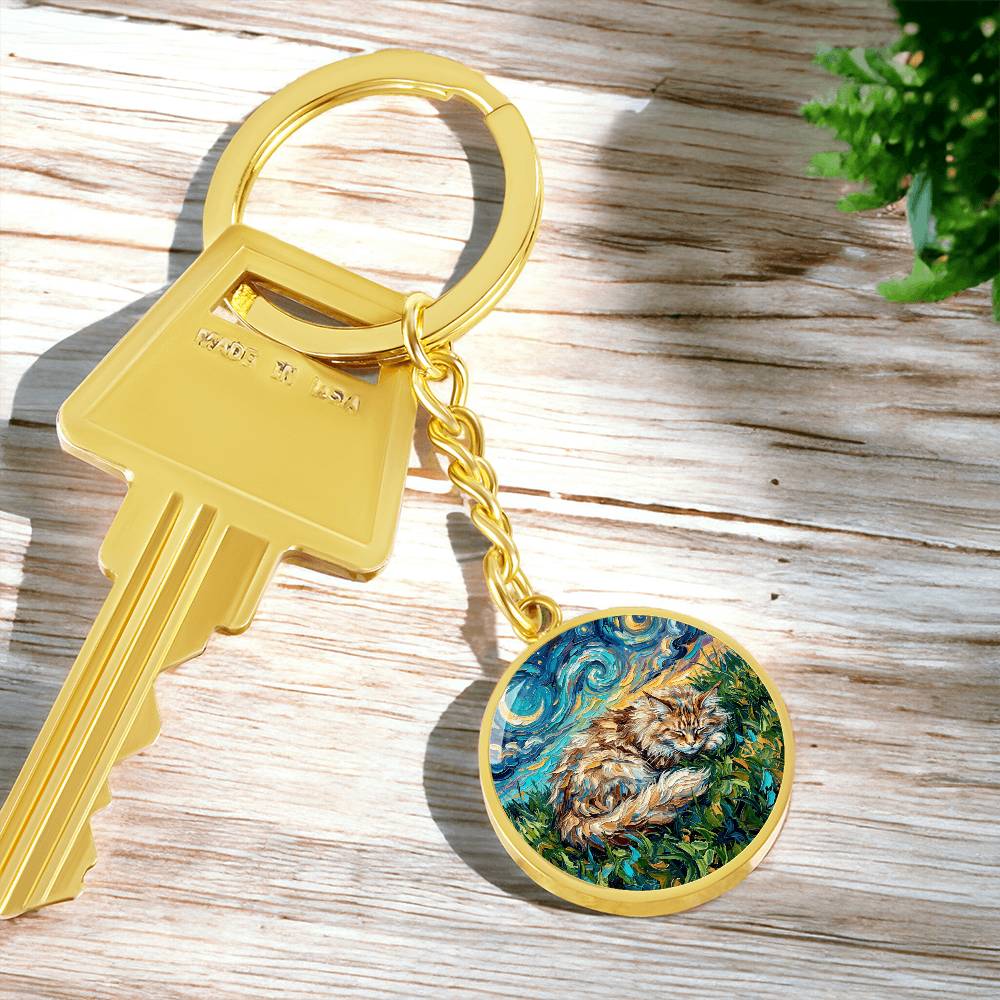 Sleepy Maine Coon Night Round Keychain