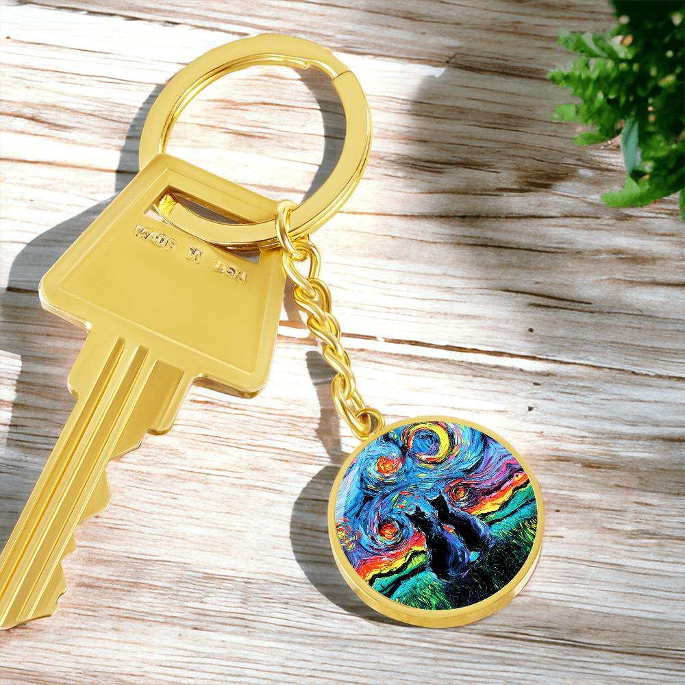 van Gogh's Cats Starry Night Round Keychain