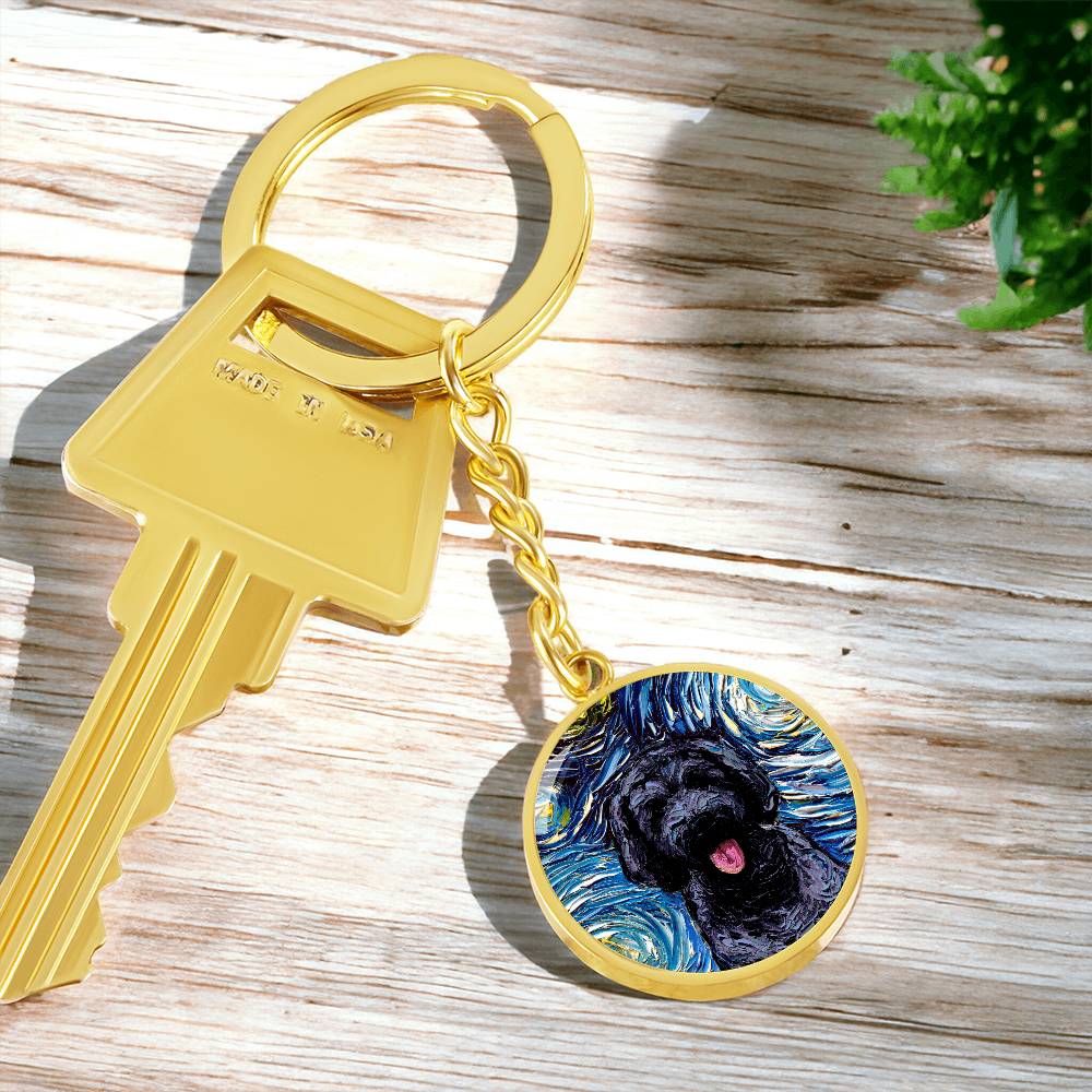 Black Goldendoodle Starry Night Round Keychain