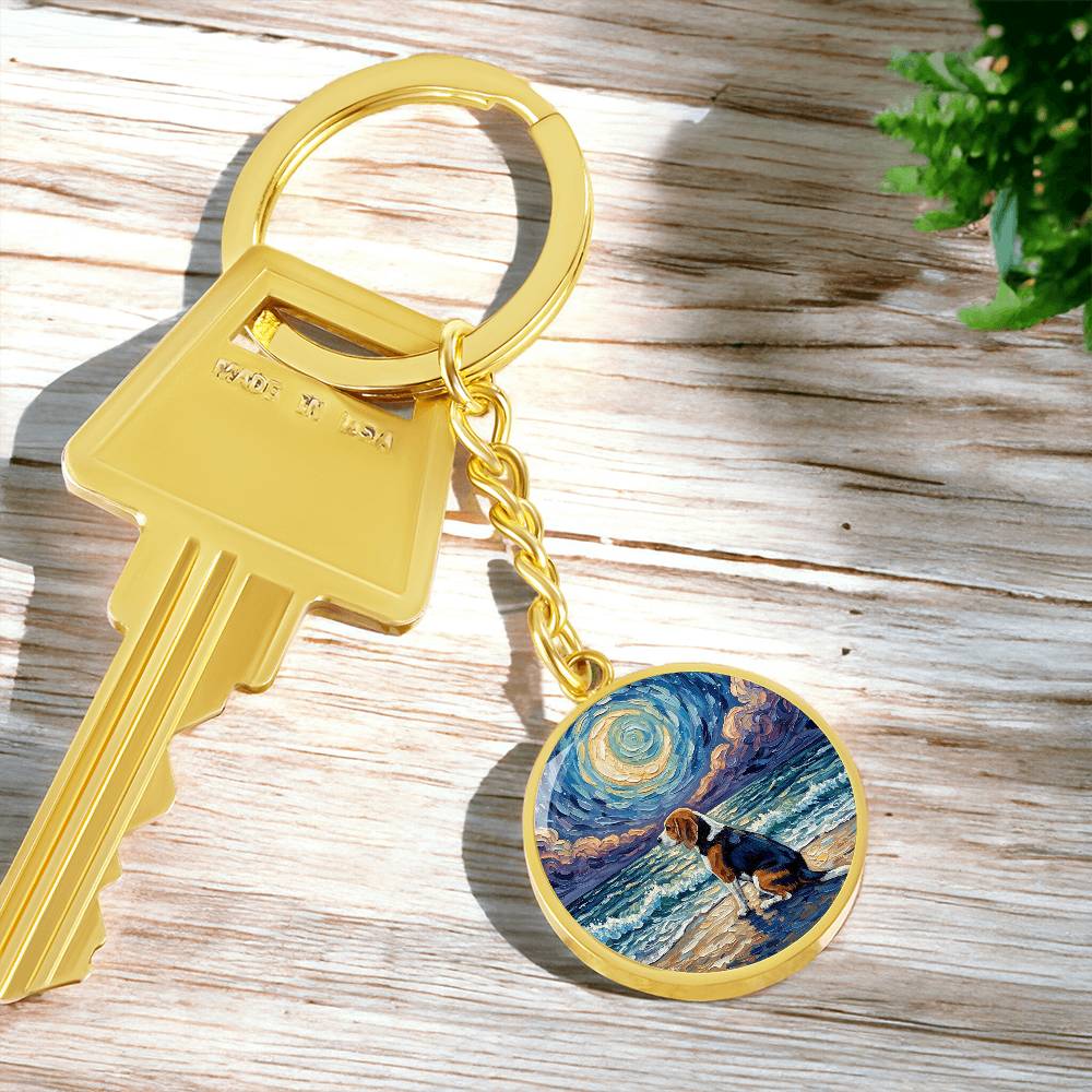 Beach Night - Beagle Round Keychain
