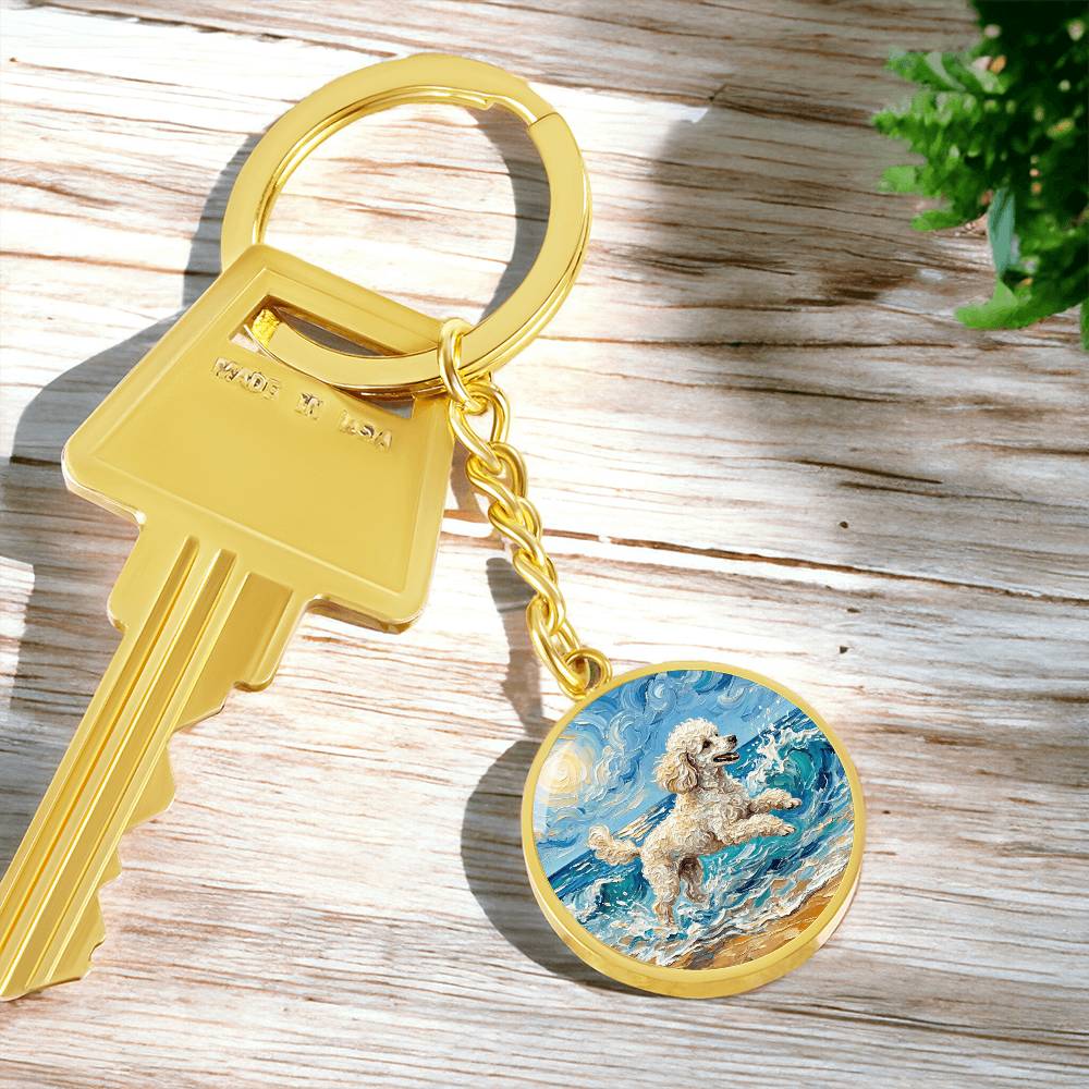Beach Day - White Toy Poodle Round Keychain