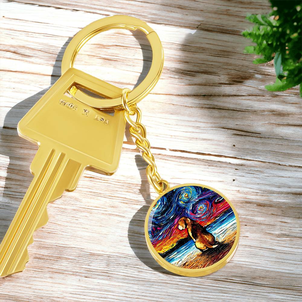 Beagle at the Beach Starry Night Round Keychain