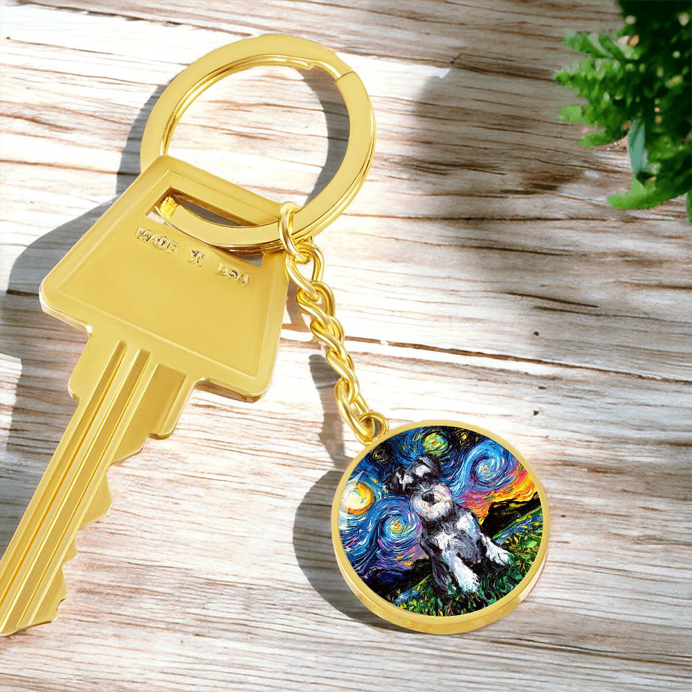 Schnauzer Starry Night Round Keychain