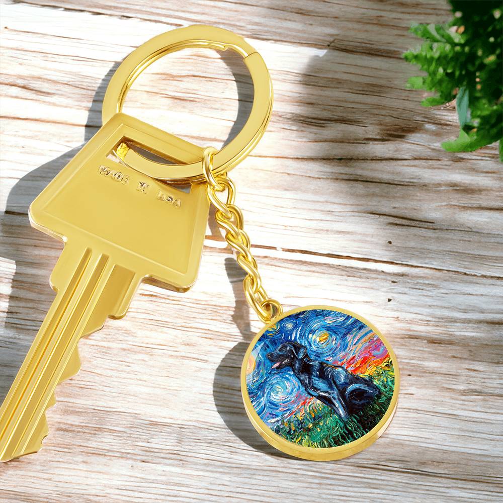 Black Labrador Starry Night Round Keychain