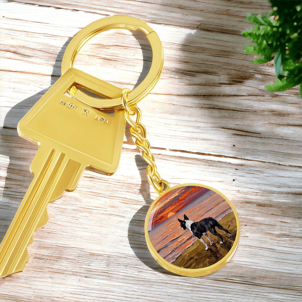 Beach Night - Boston Terrier Round Keychain