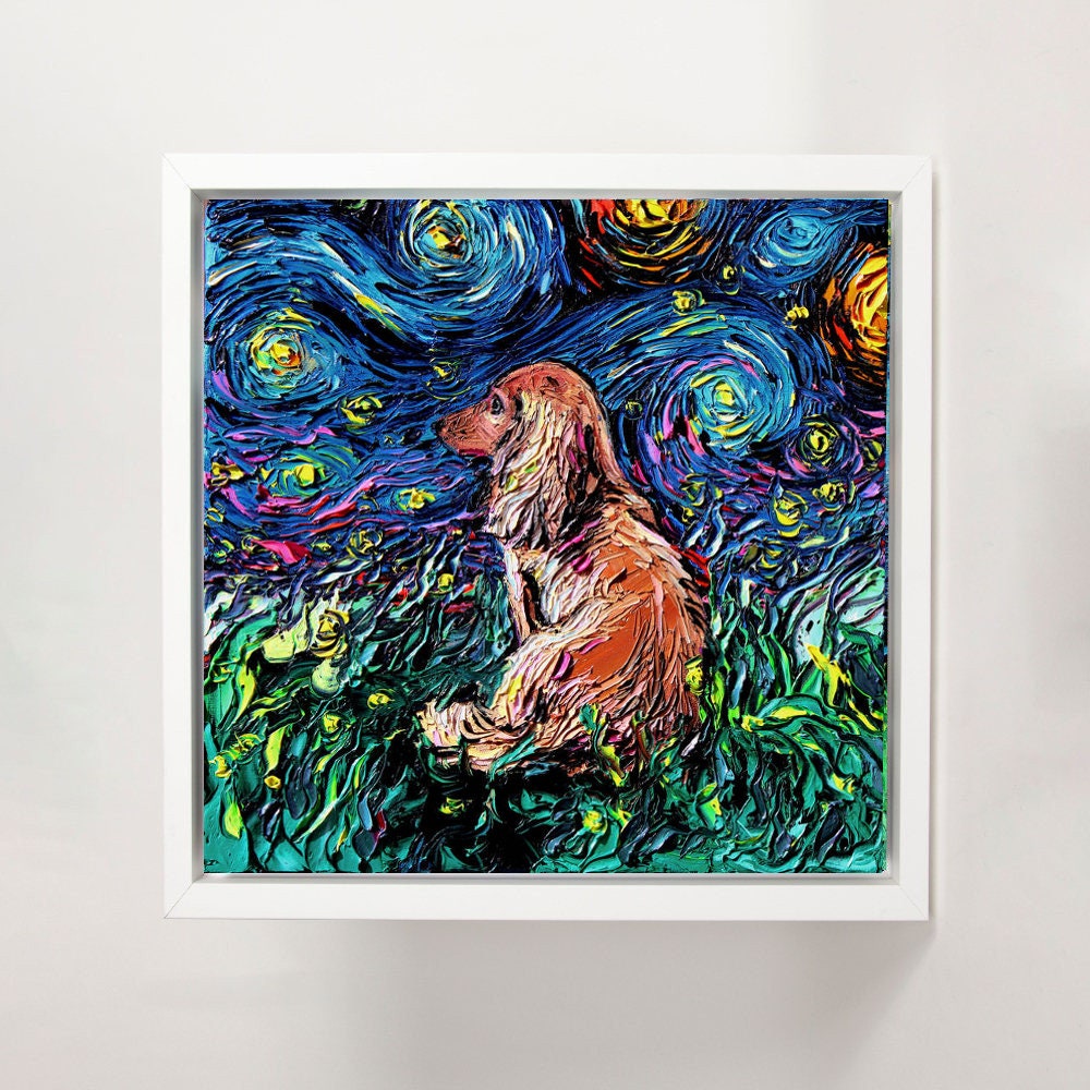 Dachshund Art FRAMED CANVAS print starry night dog artwork Aja 8x8 10x10 12x12 16x16 20x20 24x24, 30x30 choose size