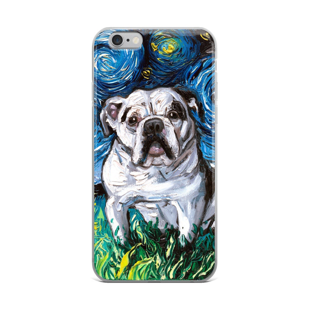Charlie Night White Bulldog iPhone Case Dog Lover Phone Protector Starry Night Art by Aja