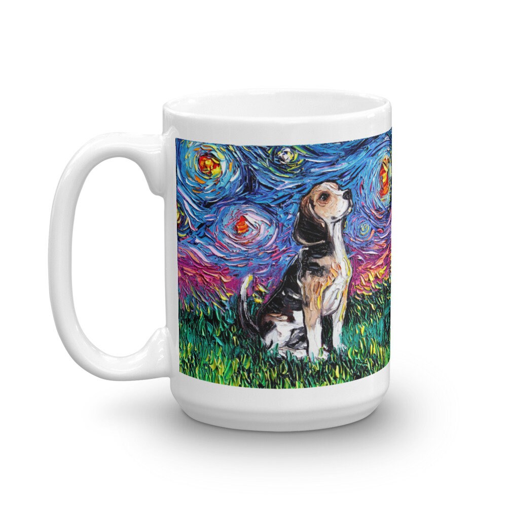 Beagle Night Coffee Mug Dog Lover Starry Night Art by Aja ceramic cup