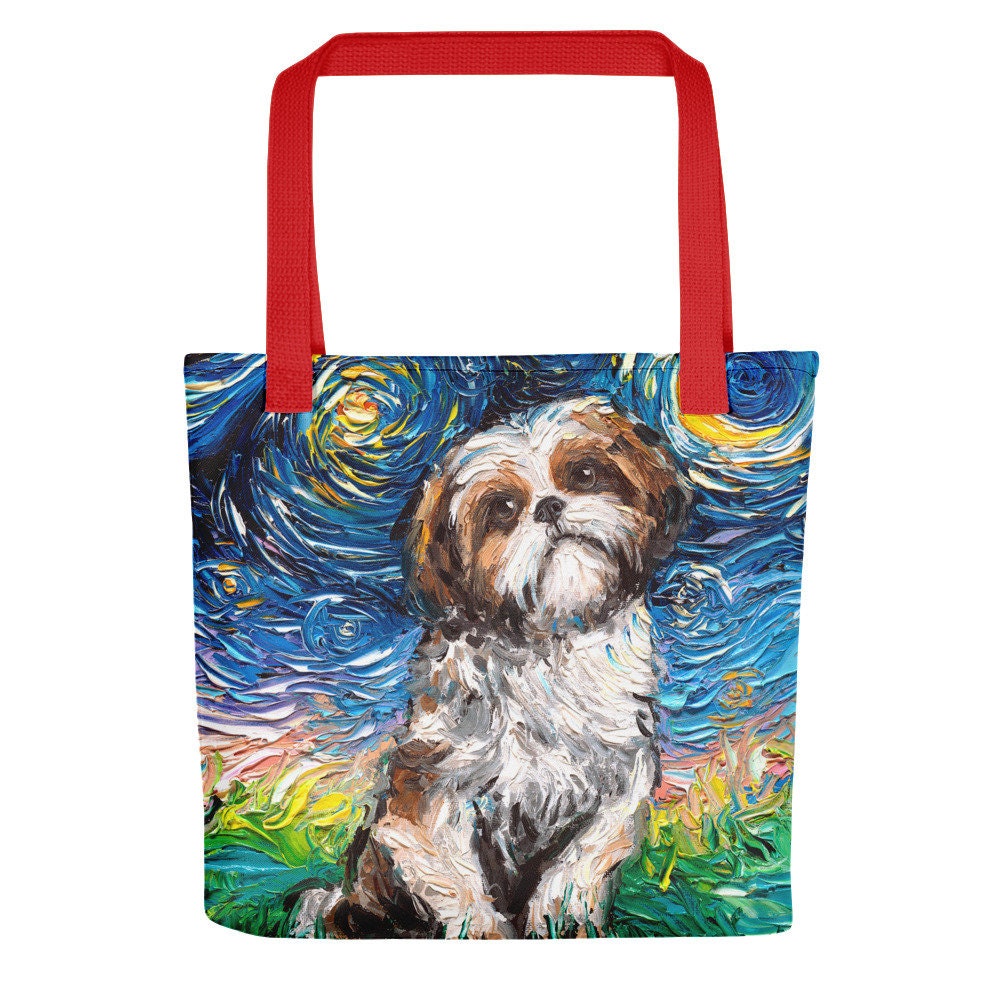 Shih Tzu Dog Starry Night Tote bag handbag artwork by Aja hound dog lover gift