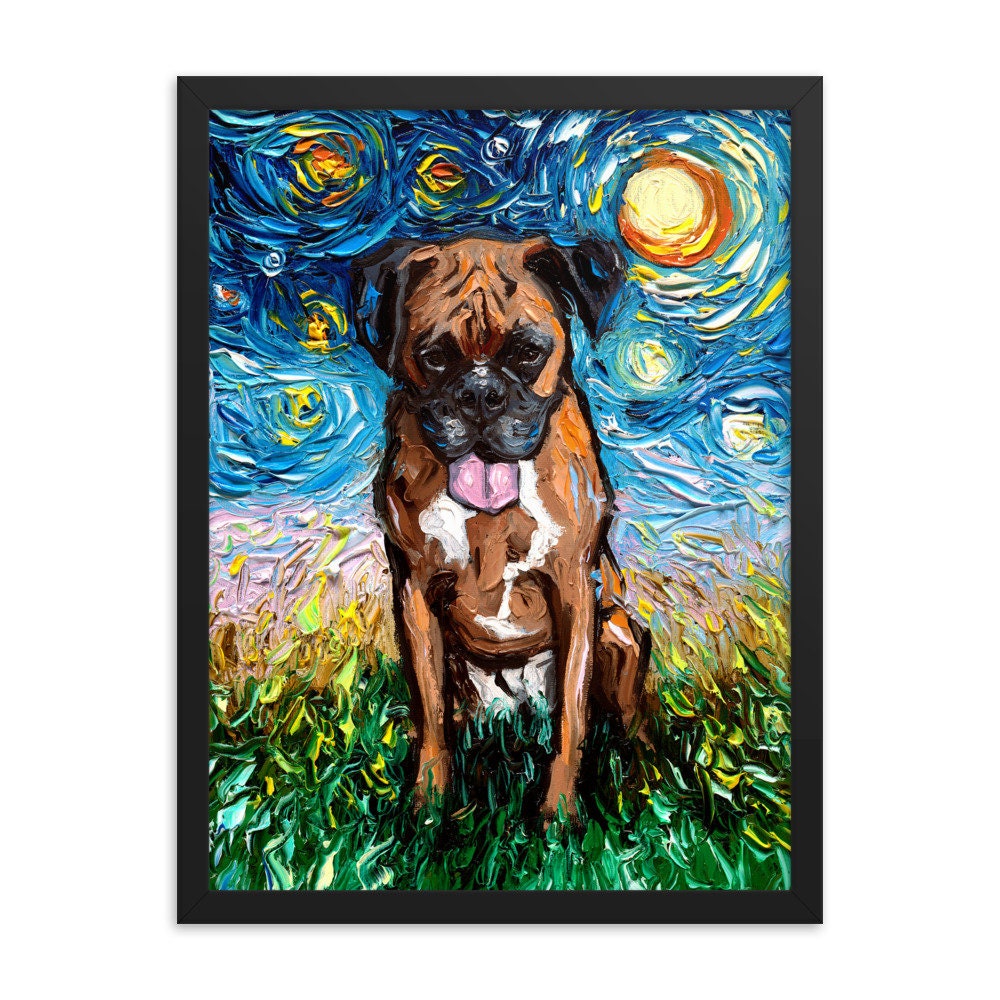 Boxer Dog Boxsue Framed Photo Paper Poster Art Starry Night Art Print dog lover gift cute art by Aja choose size SHIPS WORLDWIDE