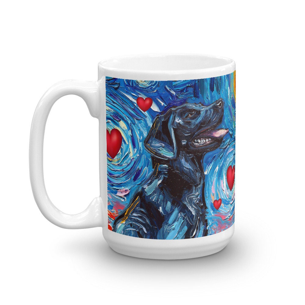 Black Labrador Valentine Starry Night Coffee Mug Dog Lover Art by Aja ceramic cup Black Lab Valentine's Day gift