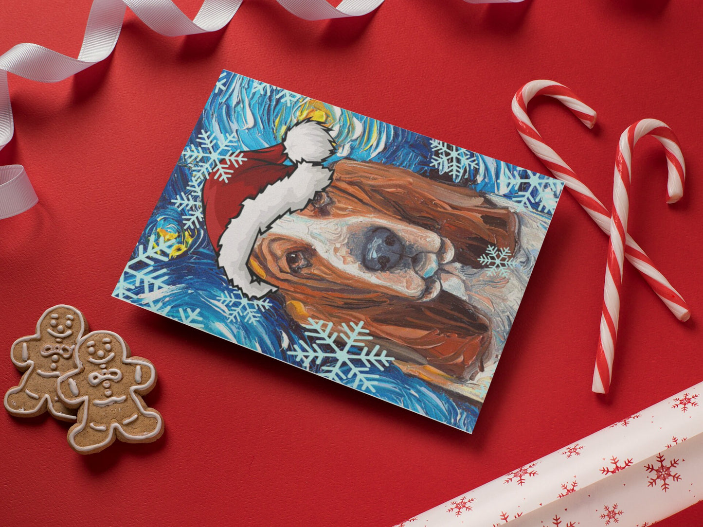 Basset Hound Starry Night Dog Christmas Folded Greeting Cards 4.25x5.5 Inches With Envelopes Image printed on both sides heavy card stock